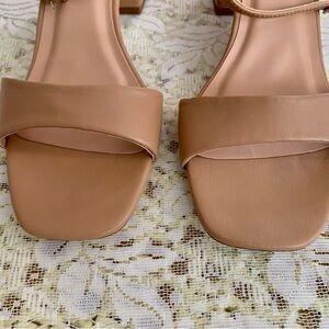 A New Day Womens Haley Ankle Strap Single Band Flare Beige Heels